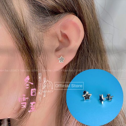 Bông Tai Bạc Sao Đá Đen - Hình ảnh 2